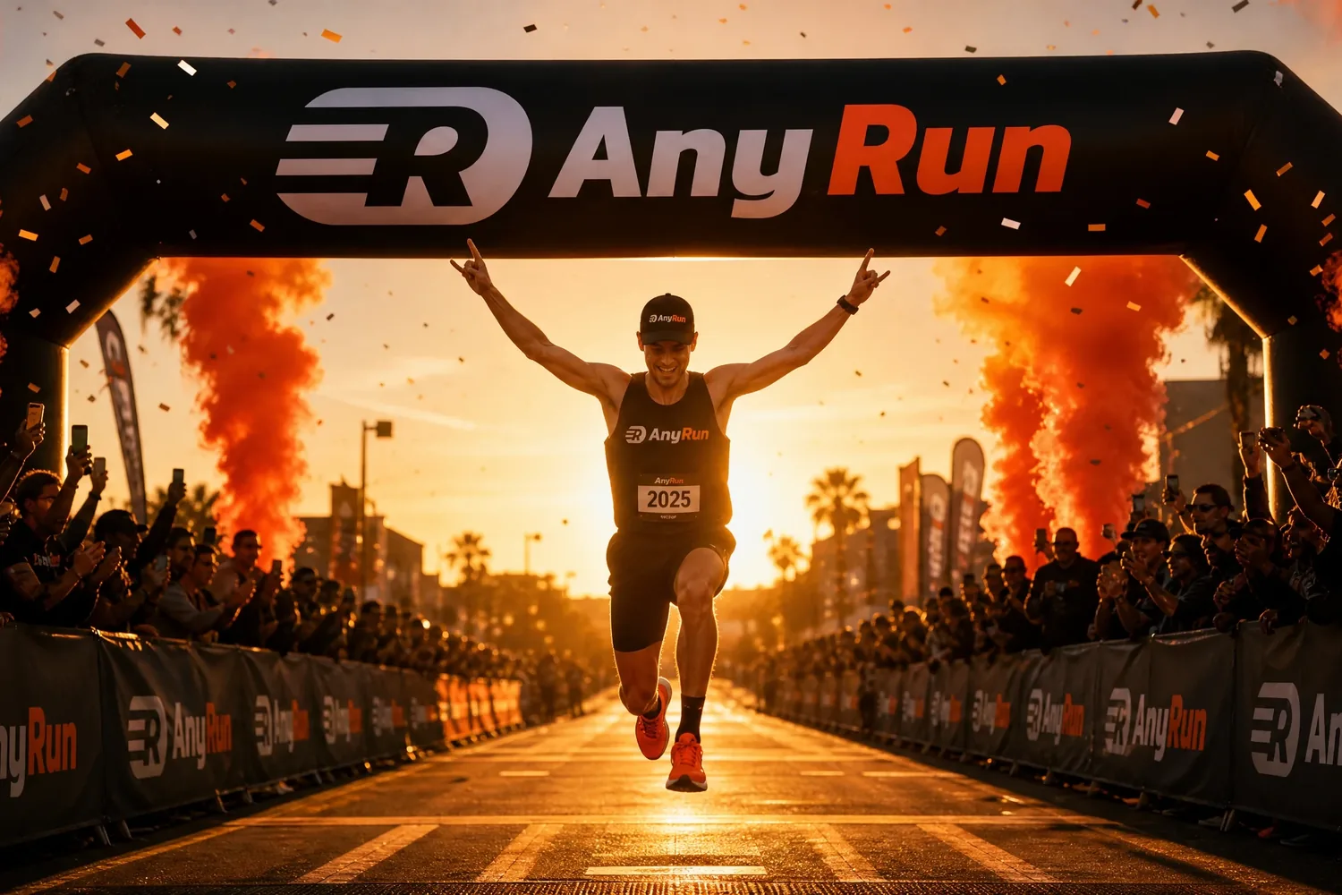 AnyRun running-event platform on a desktop screen