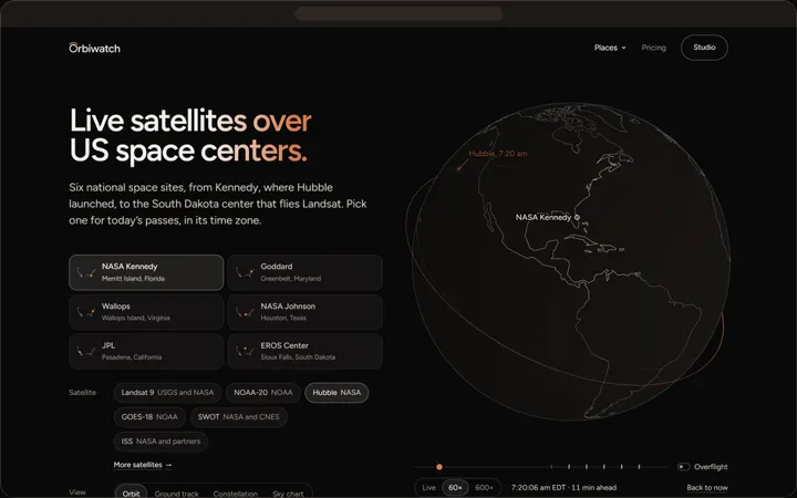 A place page: six US space centres