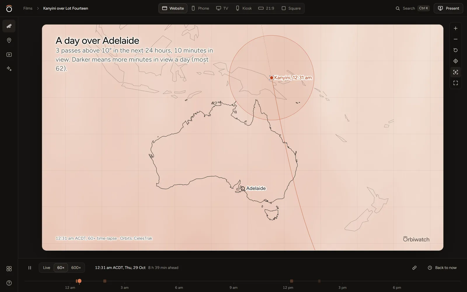 The coverage film in the studio: a day of Kanyini’s passes over Adelaide in rose tones