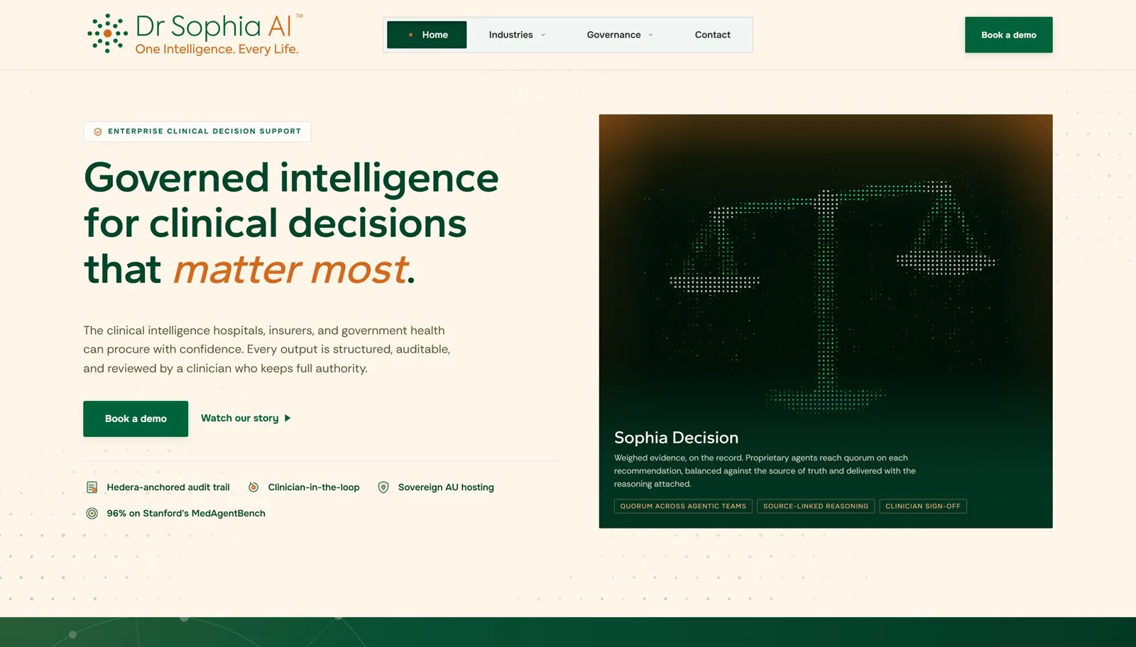 Dr Sophia AI home page, launched July 2026
