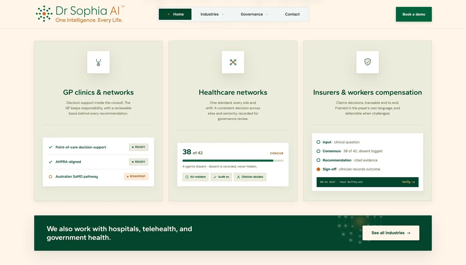 Industries and Solutions page on the live site