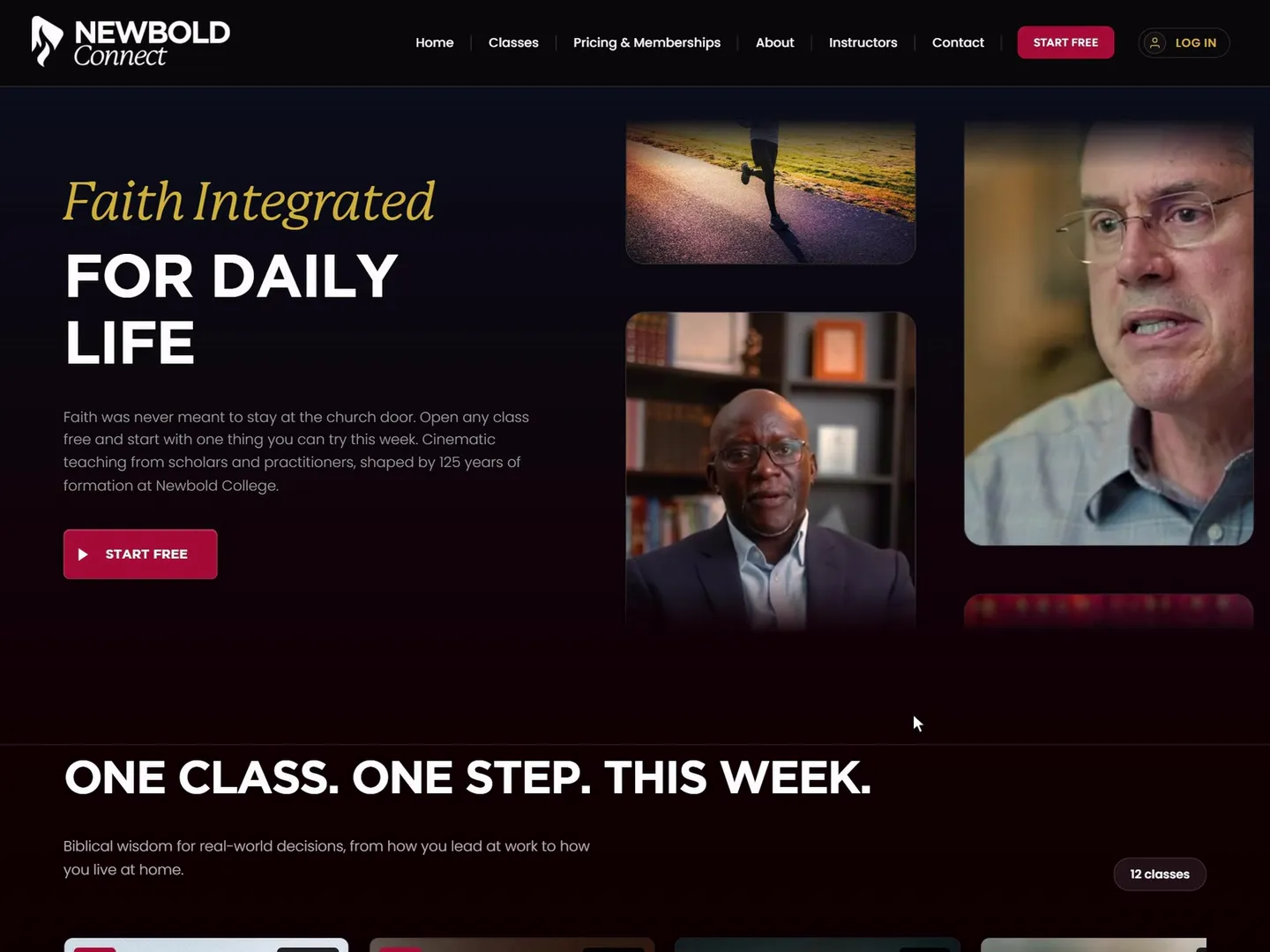 Newbold Connect on Kajabi: the home page and the class carousel