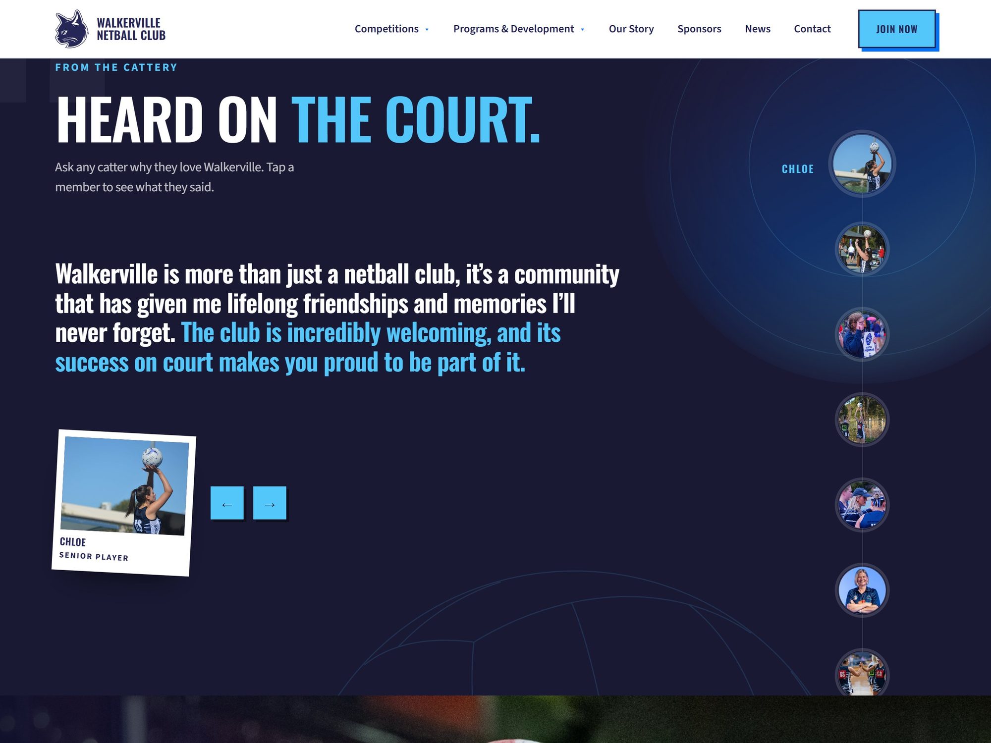 Member testimonials section