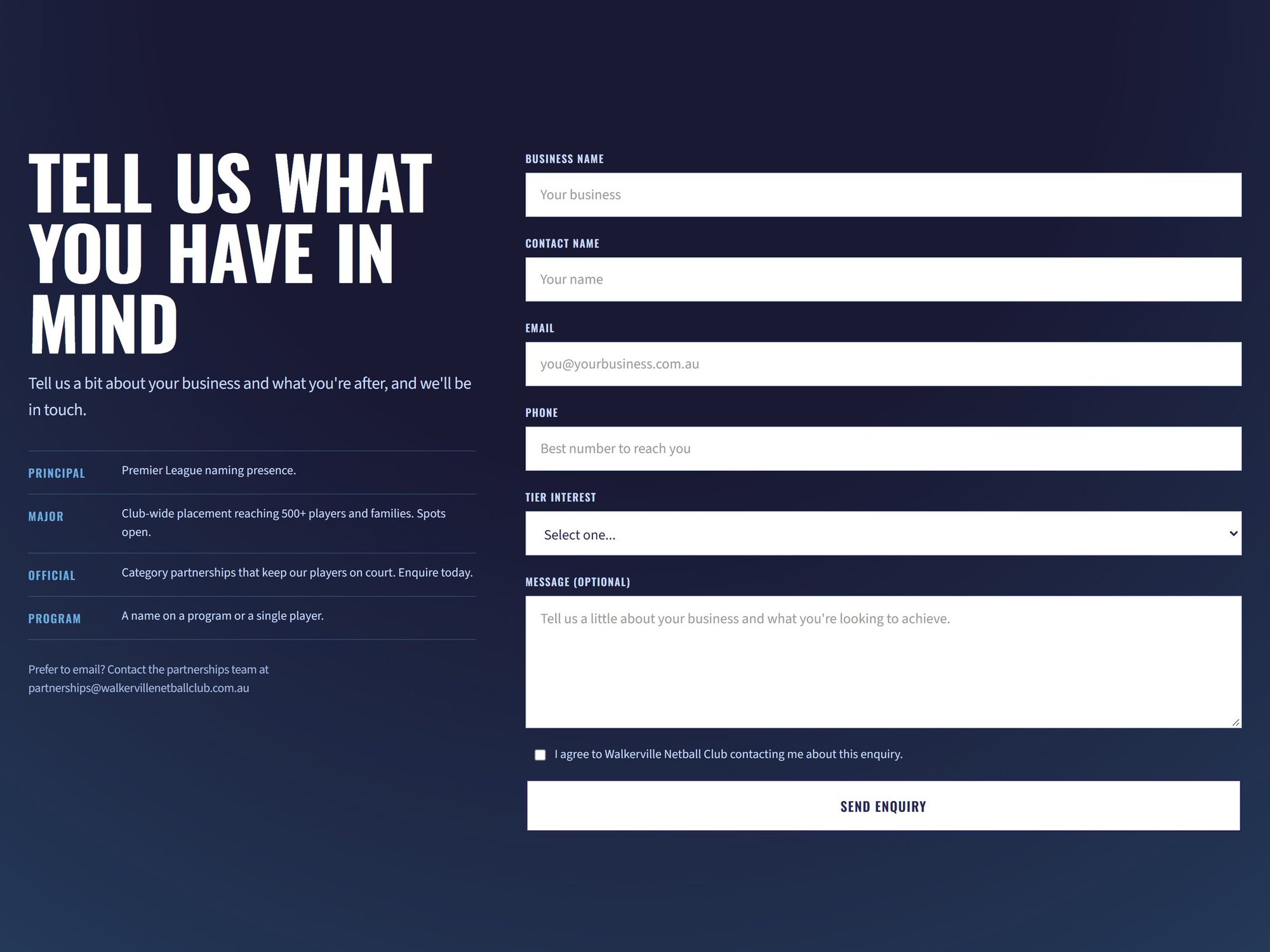 Partnership enquiry form